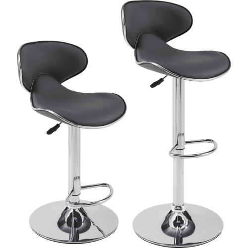 Rounded Back Ad Bar Stool in Grey Leatherette & Chrome